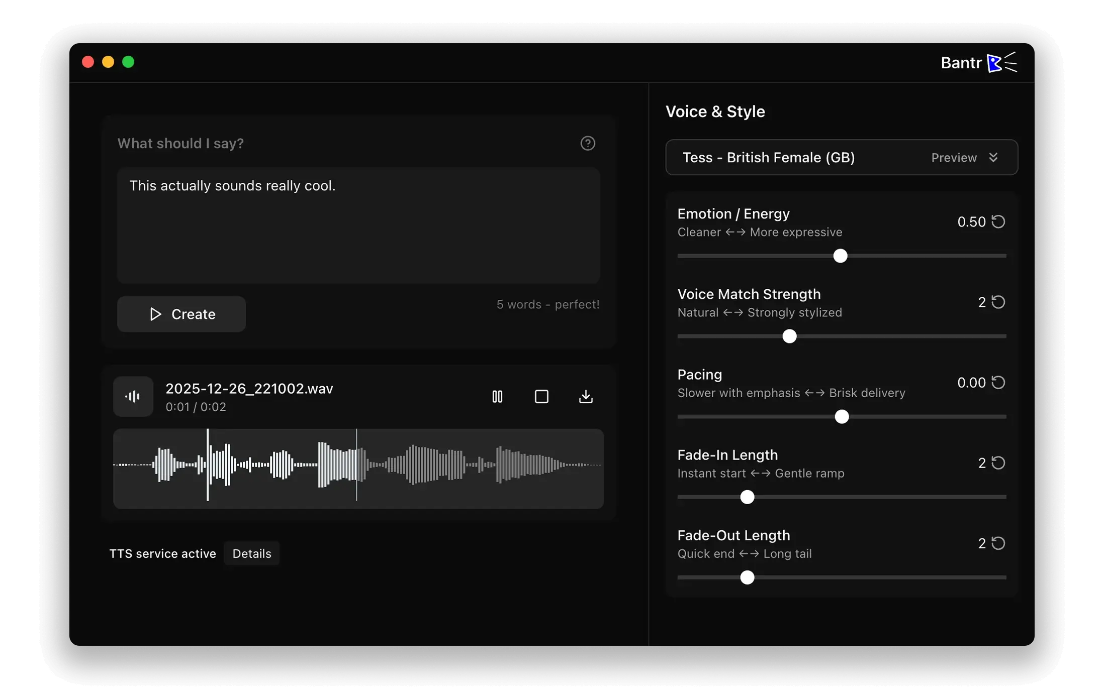 Bantr local TTS app for Mac