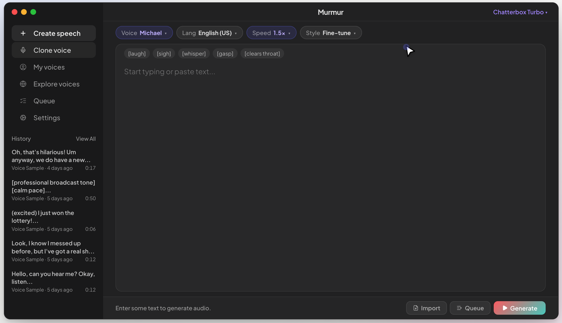 Murmur TTS local narration app for Mac