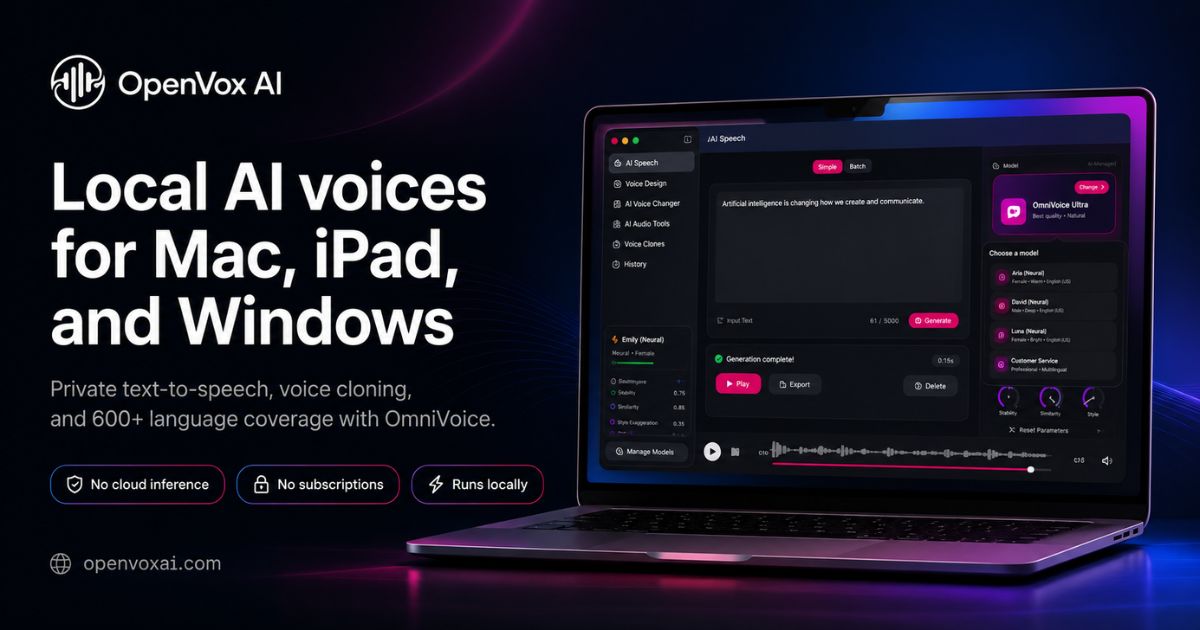 OpenVox: Offline AI Text to Speech for Mac, iPad & Windows product preview